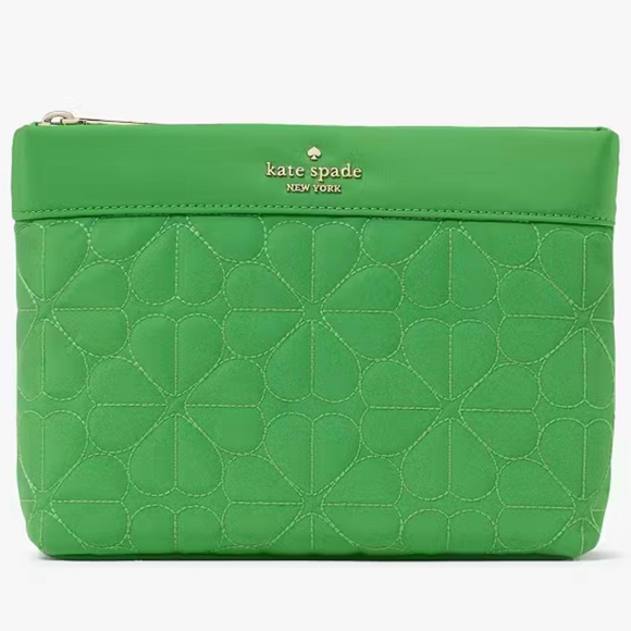 🥳Host PickKate Spade Green Flower Quilted Cosmetic Pouch 🆕 - Picture 1 of 3